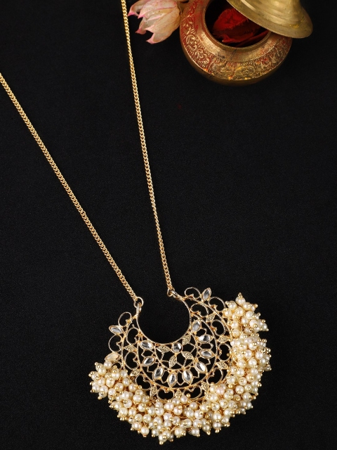 

Rubans Gold Plated Hand Crafted Kundan Studded Pearl Embellished Necklace