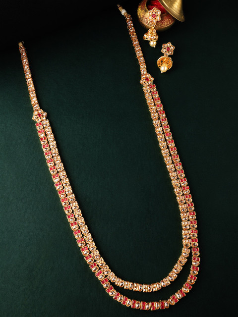 

Rubans Women Gold-Plated & Red CZ-Studded Jewellery Set