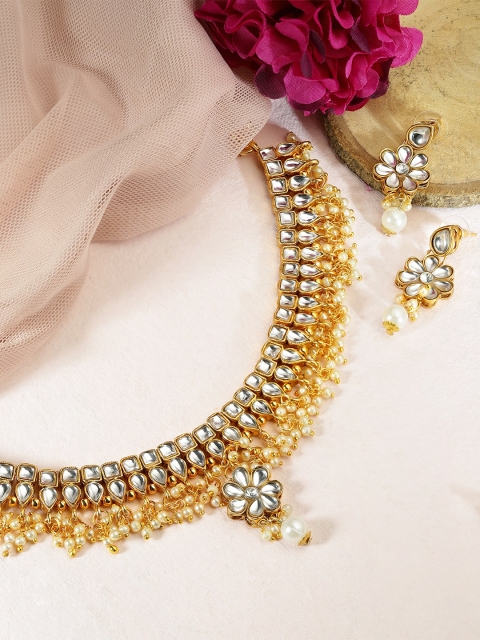 

Rubans Women Gold-Plated & White Pearl Kundan Studded Pearl Embellished Jewellery Set