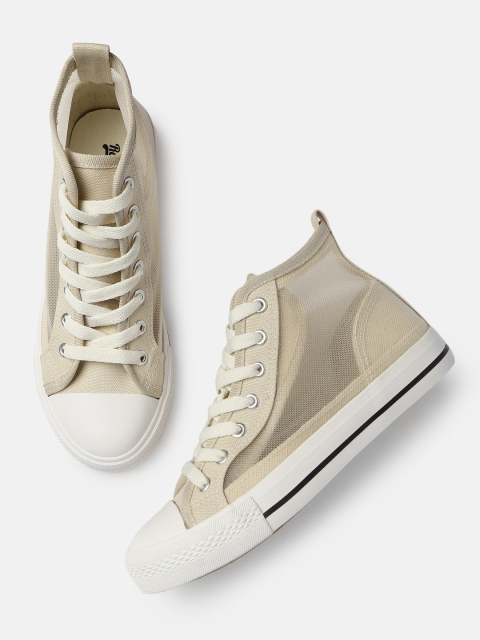 

Roadster Women Beige Solid Mid-Top Sneakers