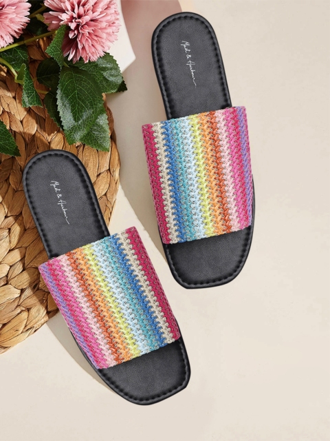 

Mast & Harbour Women Multicoloured Woven Design Open Toe Flats, Multi