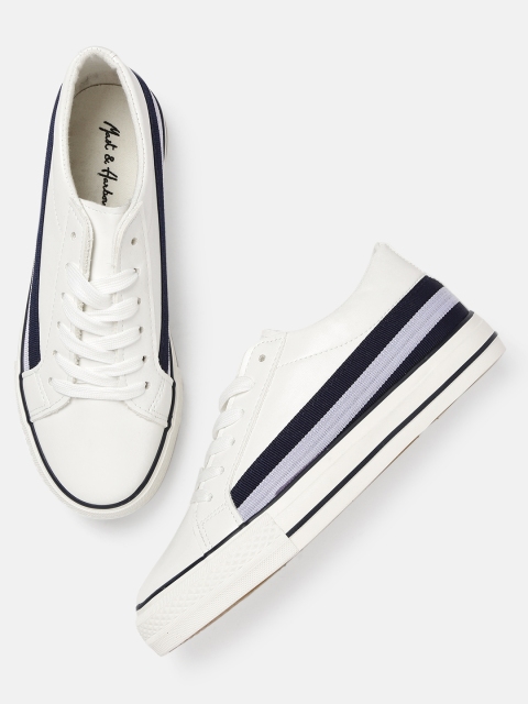 

Mast & Harbour Women White Striped Sneakers