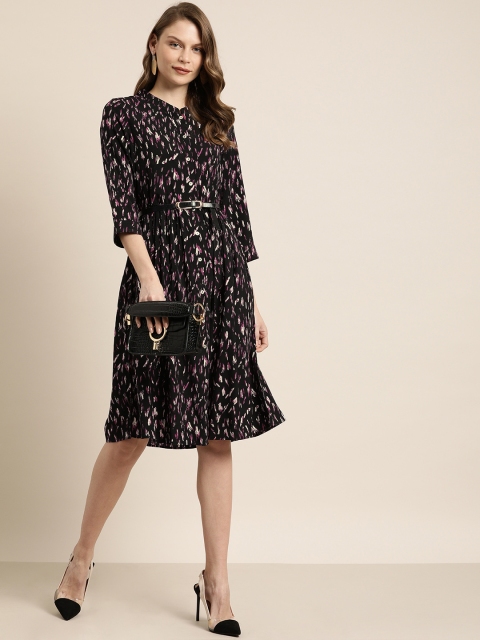 

her by invictus Women Black Printed A-Line Dress