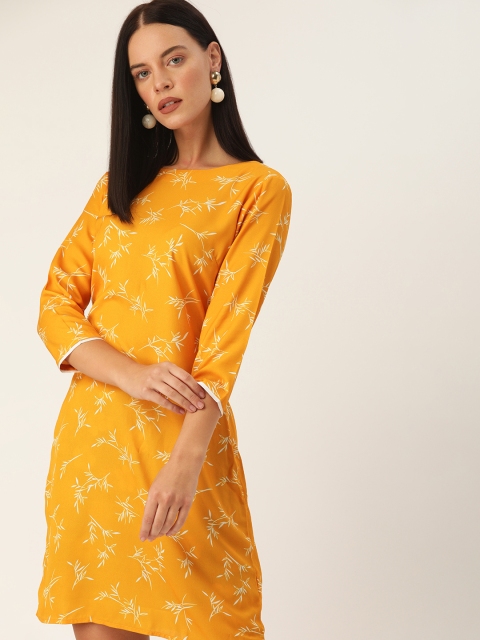 

her by invictus Women Mustard Yellow & White Floral Printed Sheath Dress