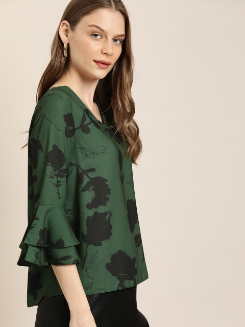 

her by invictus Women Green & Black Printed Top