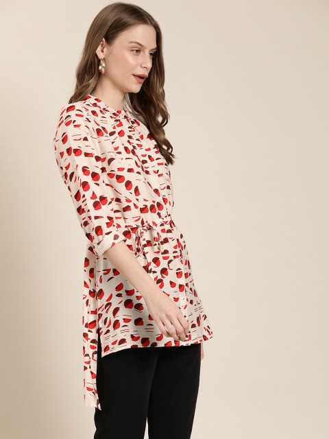 

her by invictus Women Off-White & Red Printed Shirt Style Top