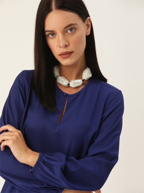 

her by invictus Women Navy Blue Solid Key-Hole neck Top