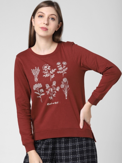 

Vero Moda Women Rust Brown Printed Sweatshirt