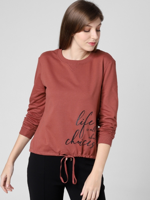 

Vero Moda Women Rust Brown Printed Sweatshirt