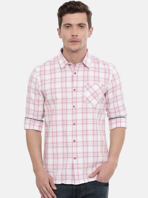 

Pepe Jeans Men Pink & White Slim Fit Checked Casual Shirt