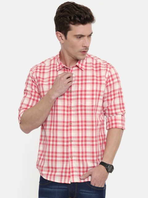 

Pepe Jeans Men Pink & White Slim Fit Checked Casual Shirt