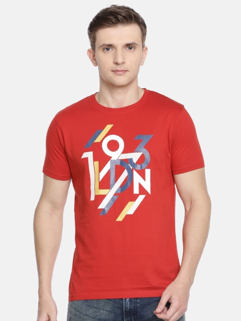 

Pepe Jeans Men Red Slim Fit Printed Round Neck Pure Cotton T-shirt