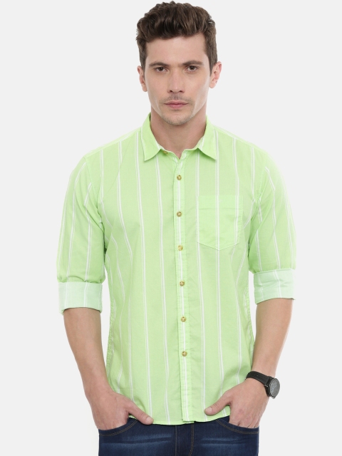 

Pepe Jeans Men Green & White Slim Fit Striped Casual Shirt