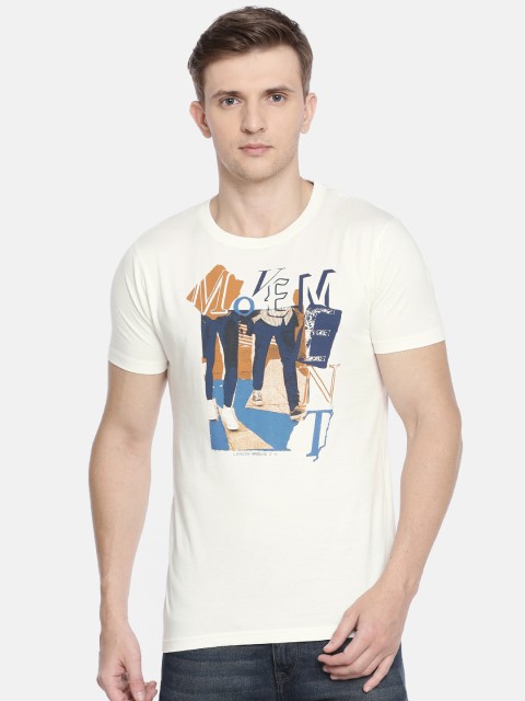 

Pepe Jeans Men Off-White Slim Fit Printed Round Neck Pure Cotton T-shirt