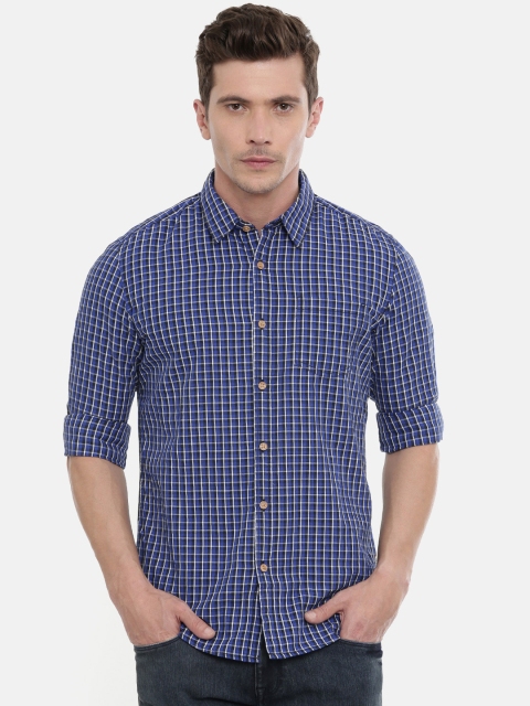 

Pepe Jeans Men Navy Blue & Black Slim Fit Checked Casual Shirt