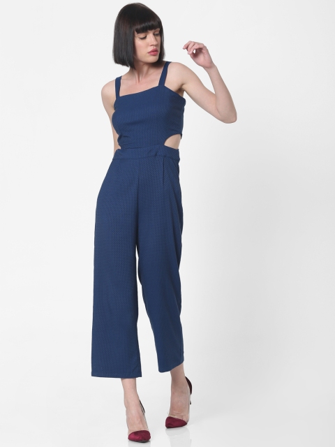 

ONLY Women Navy Blue Self Design Basic Cropped Jumpsuit