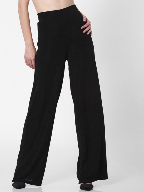 

ONLY Women Black Flared Self Design Parallel Trousers