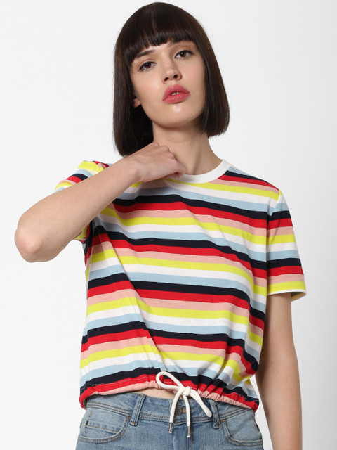 

ONLY Women Multicoloured Striped Top with a Waist Tie-Up, Multi