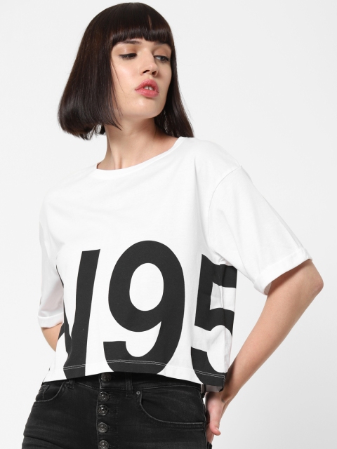 

ONLY Women White Printed Round Neck T-shirt