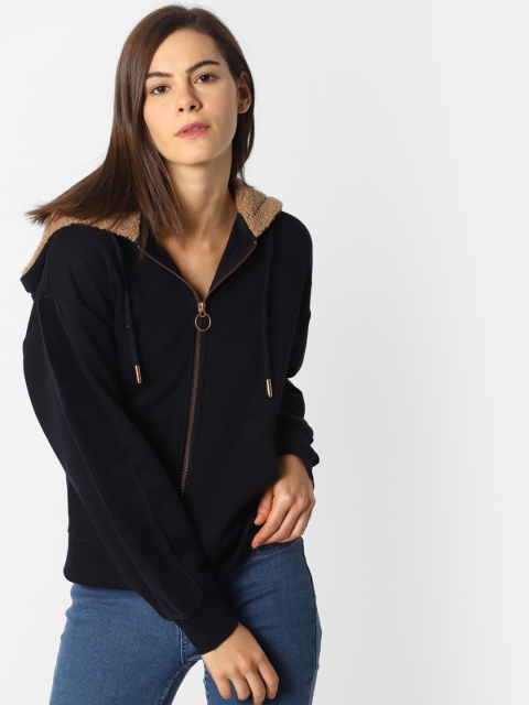 

ONLY Women Navy Blue Solid Hooded Sweatshirt