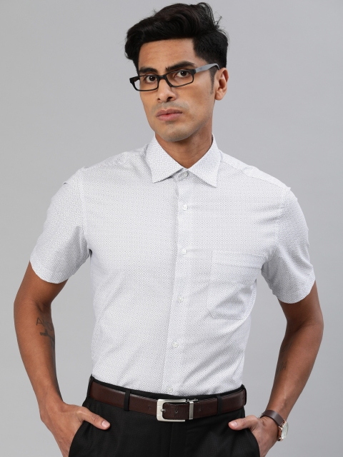 

Louis Philippe Men White & Navy Blue Regular Fit Printed Formal Shirt