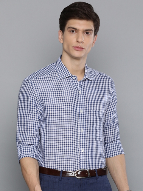 

Louis Philippe Men White & Blue Classic Regular Fit Checked Formal Shirt
