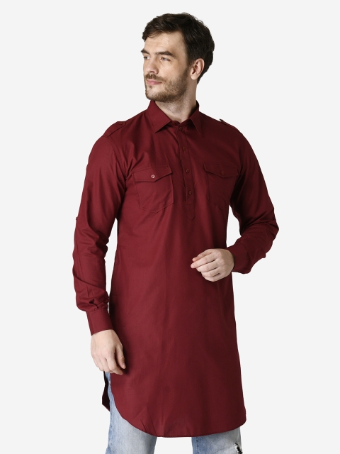 

TABARD Men Red Solid Straight Kurta