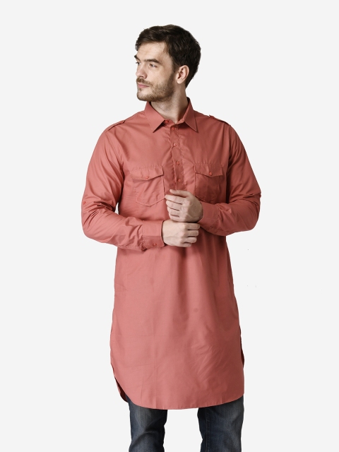 

TABARD Men Pink Solid Straight Kurta