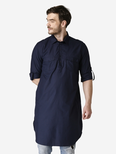 

TABARD Men Navy Blue Solid Straight Kurta