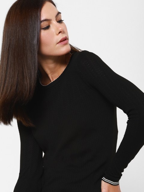 

ONLY Women Black Ribbed Pullover Sweater