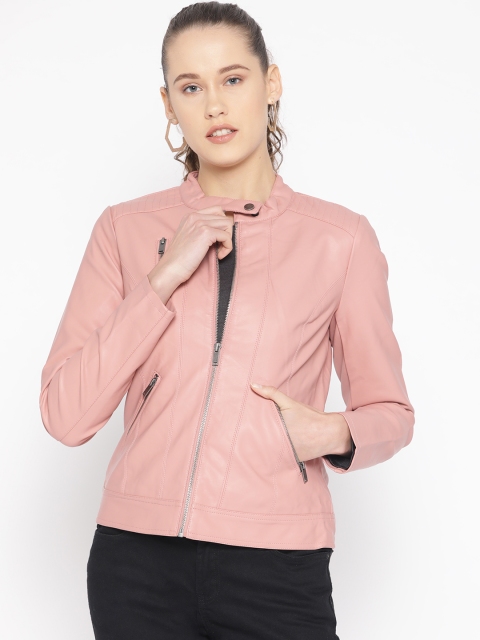 

ONLY Women Pink Solid Biker Jacket