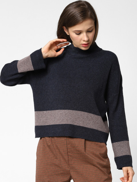 

ONLY Women Charcoal Grey Solid Pullover Sweater