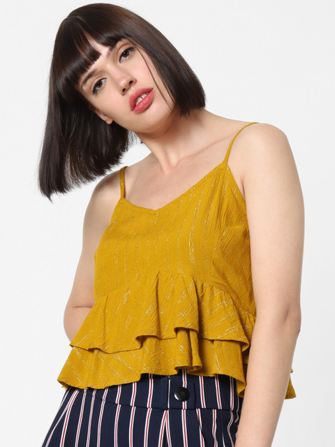 

ONLY Women Mustard Self Design Top