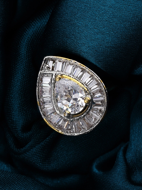 

Rubans Women Gold-Toned & White CZ Stone-Studded Adjustable Finger Ring
