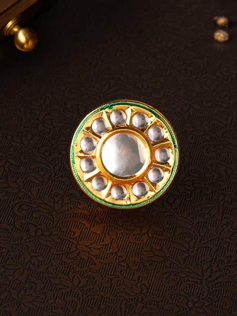 

Rubans Women Gold-Toned & White Kundan Studded Adjustable Finger Ring