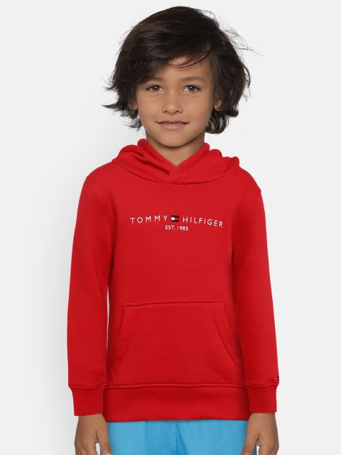 

Tommy Hilfiger Boys Red Solid Hooded Sweatshirt