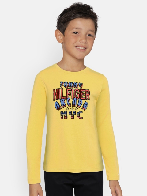 

Tommy Hilfiger Boys Yellow Printed Round Neck Pure Cotton T-shirt