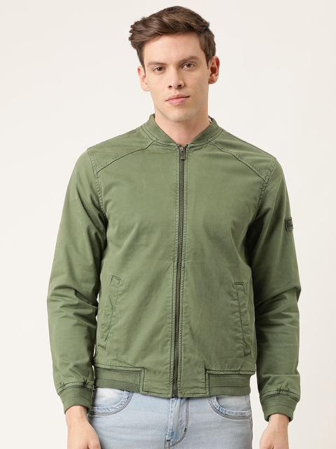 

Peter England Casuals Men Olive Green Solid Bomber Jacket