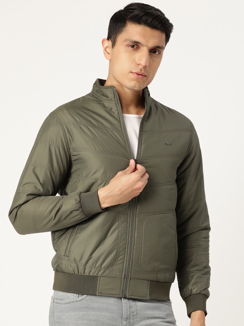 

Peter England Casuals Men Olive Green Solid Bomber Jacket