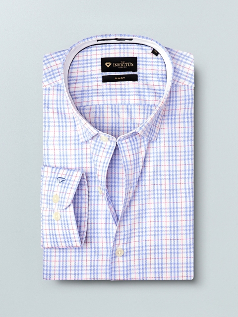 

INVICTUS Men White & Blue Slim Fit Checked Formal Shirt