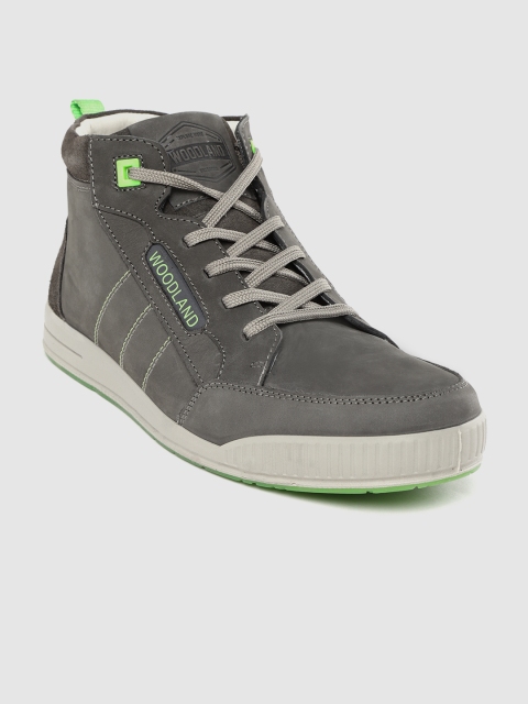 

Woodland Men Grey Nubuck Mid-Top Sneakers