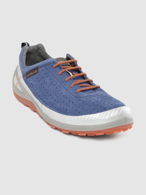 

Woodland Blue & Silver-Toned Nubuck Perforated Sneakers