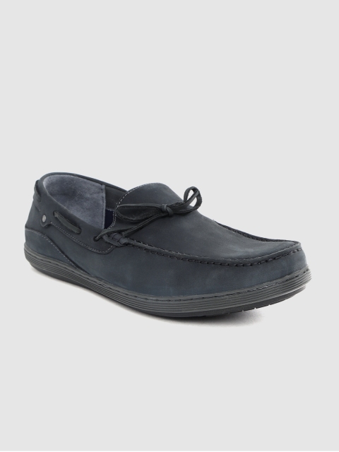 

Woodland Men Navy Blue Nubuck Leather Solid Boat Shoes