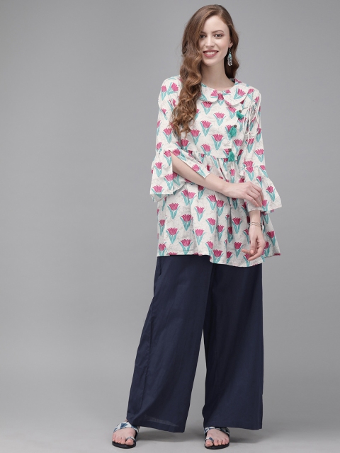 

Anouk Women White & Navy Blue Printed Kurta with Palazzos