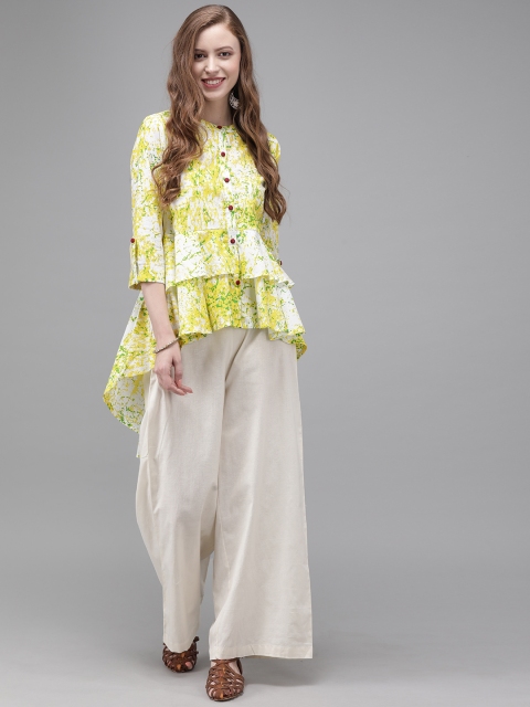 

Anouk Women Yellow & Off-White Printed Top with Palazzos