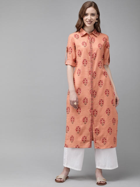 

Anouk Women Peach-Coloured Printed A-Line Kurta