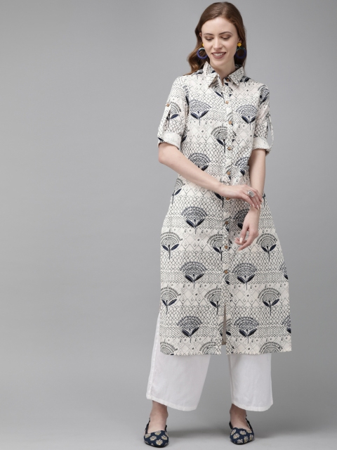 

Anouk Women Off-White & Black Floral Printed A-Line Kurta