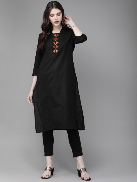 

Anouk Women Black Solid Straight Kurta