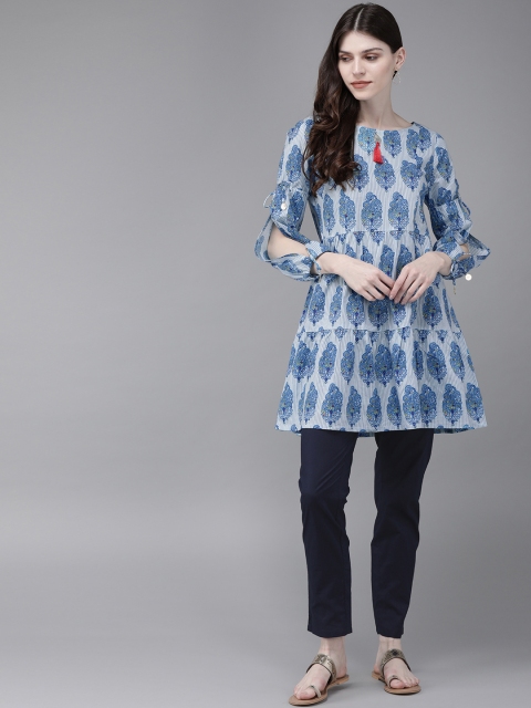 

Anouk Women Blue & White Printed Kurti with Trousers