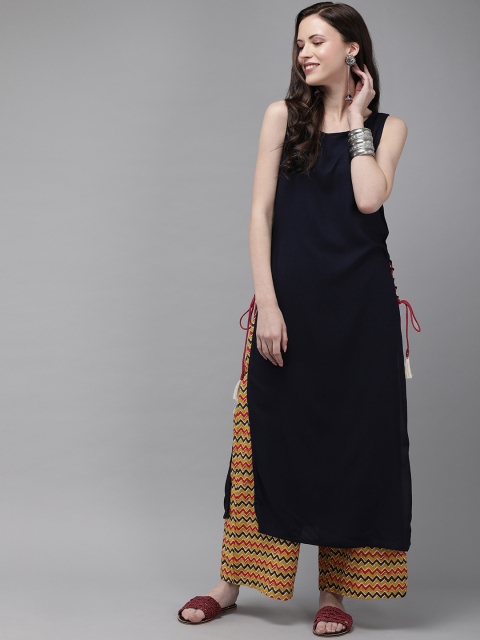 

Anouk Women Navy Blue Solid Kurta with Palazzos